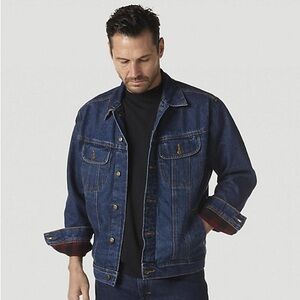 WRANGLER RUGGED WEAR ‘ANTIQUE NAVY FLANNEL LINED DENIM JACKET MEN’S XL